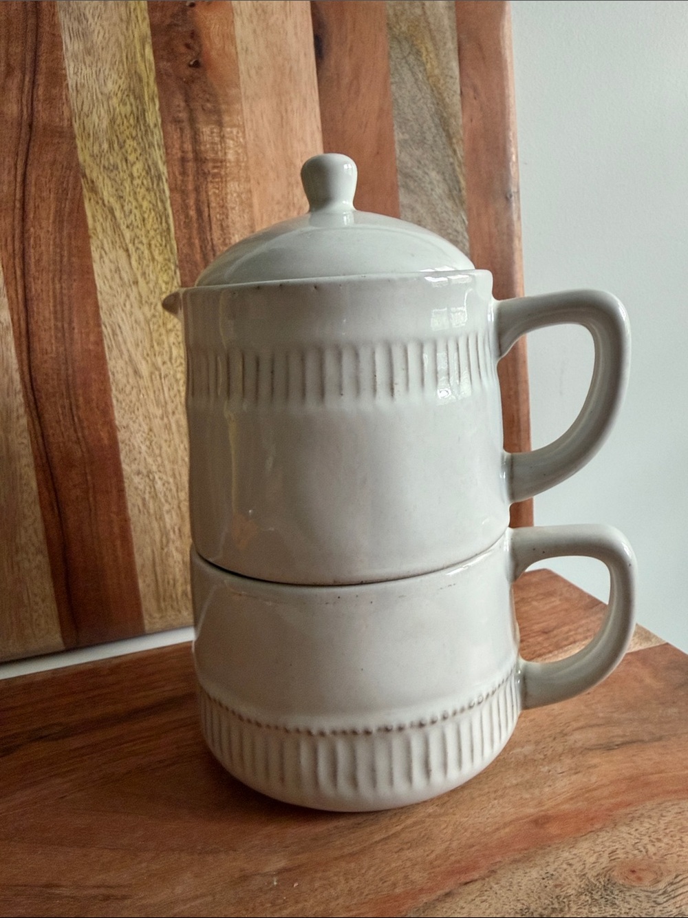 Hearth & Hand w/ Magnolia Cream Stoneware Stackable Teapot w/ Lid and Tea Cup